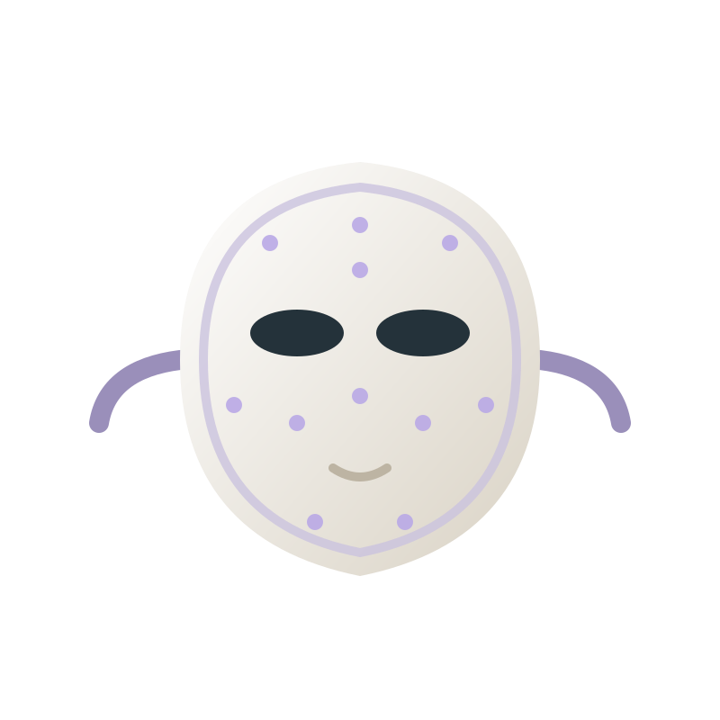An unbranded white LED face mask with soft lilac light points; illustrative concept.