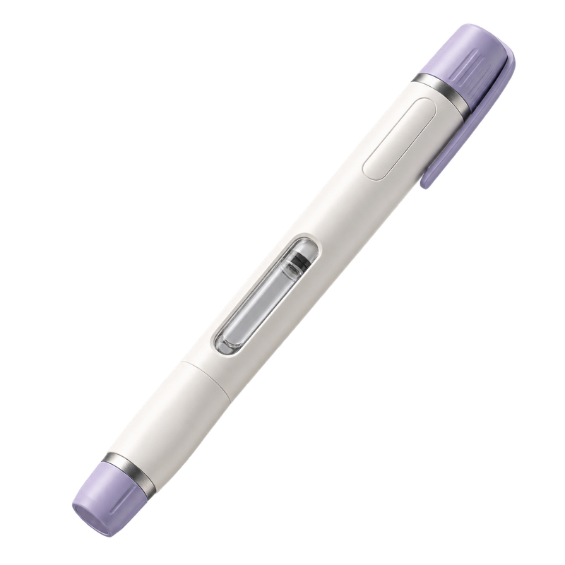 An unbranded capped pen with a clear cartridge window, shown diagonally as concept packaging for Deep Sleep & Hormone Recovery.