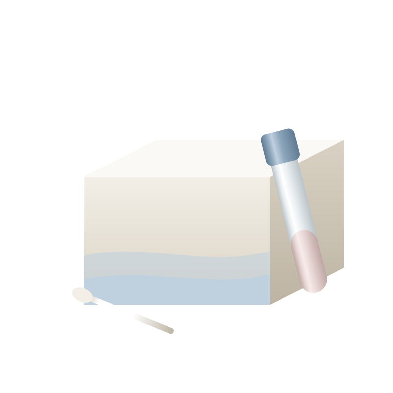An unbranded home sample kit carton with a blue-capped collection tube; illustrative concept.